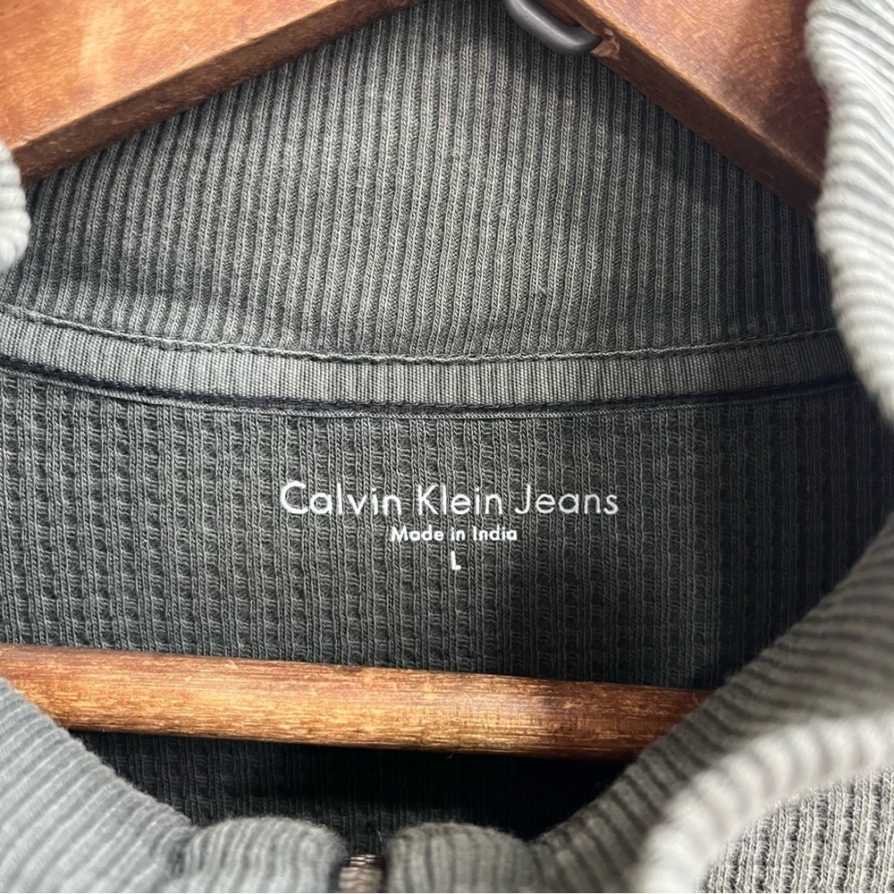 Calvin Klein quarter zip thermal henley shirt olive army green 100% cotton large - Picture 7 of 8